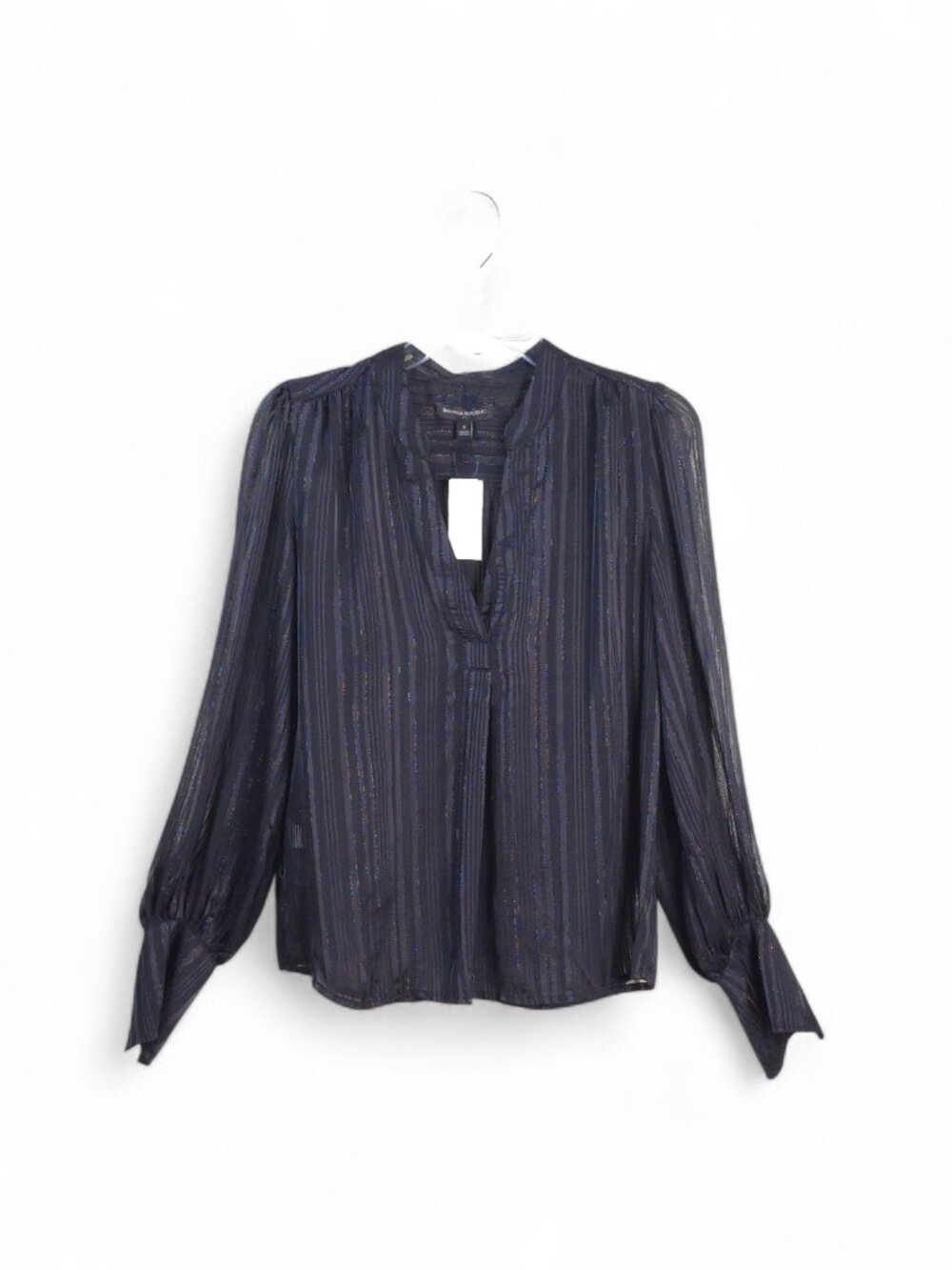 Banana Republic NWT Sheer Metallic Stripe Blouse Small Black Long Sleeve Top